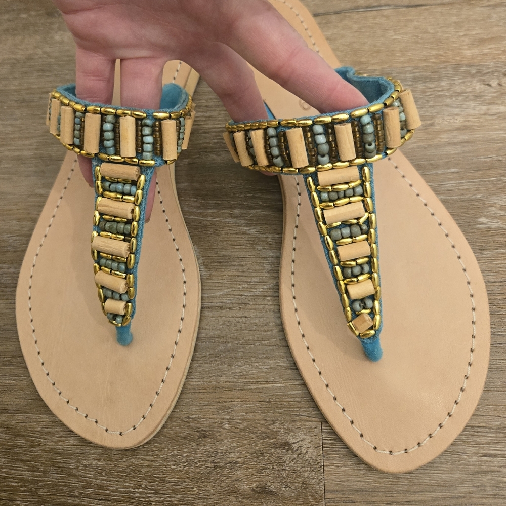 Cocobelle Beaded Sandals 8.5 US  (39) European Blue & Tan